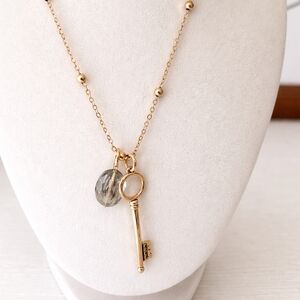 I Am Free Key Dainty Necklace by Katia Designs. Antique gold. Adjustable